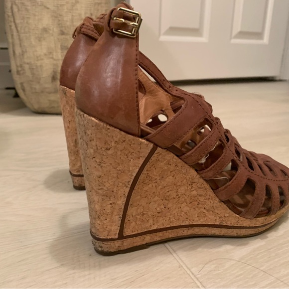 Rosegold Brand Brown Leather Sandal Wedge Heel with Cork, Size 38 - Picture 3 of 4